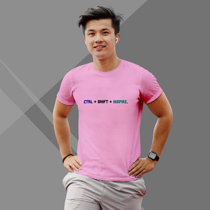 "Unlock Inspiration with the Men's 'CTRL + SHIFT + INSPIRE' Printed Pink T-Shirt"