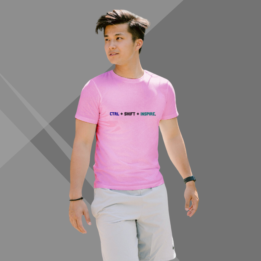 "Unlock Inspiration with the Men's 'CTRL + SHIFT + INSPIRE' Printed Pink T-Shirt"