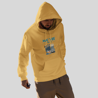 Get Ready for a Cozy Night with Men's "Movie Night" Printed Yellow Hoodie!