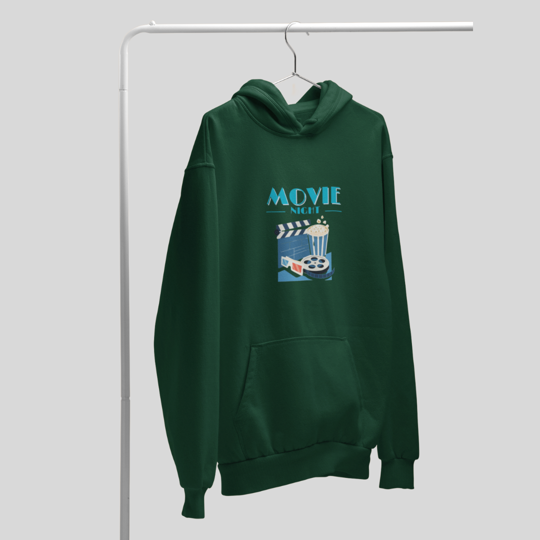 Get Ready for a Cozy Night with Men's "Movie Night" Printed Green Hoodie!