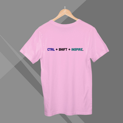 "Unlock Inspiration with the Men's 'CTRL + SHIFT + INSPIRE' Printed Pink T-Shirt"