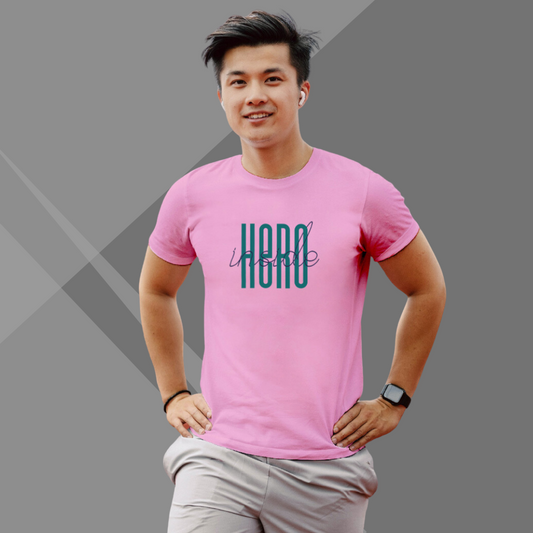 "Discover the 'Hero Inside' with the Men's Printed Pink T-Shirt"