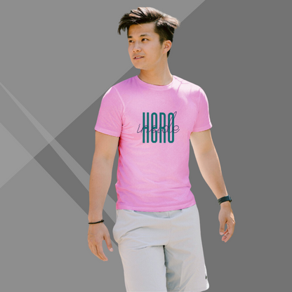 "Discover the 'Hero Inside' with the Men's Printed Pink T-Shirt"