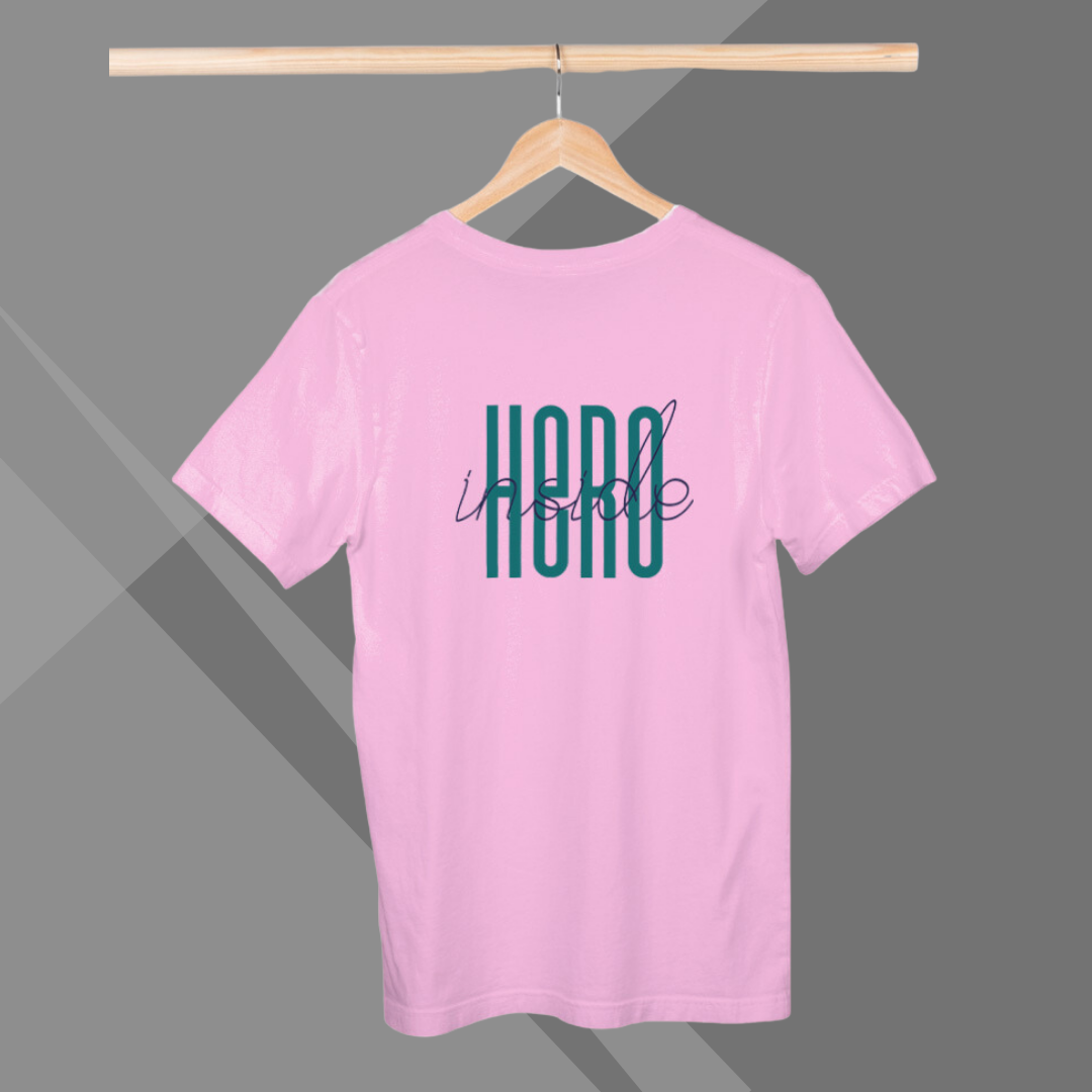 "Discover the 'Hero Inside' with the Men's Printed Pink T-Shirt"