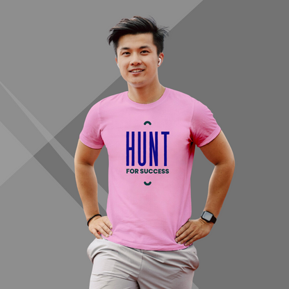 "Embark on the 'Hunt for Success' with the Men's Printed Pink T-Shirt"