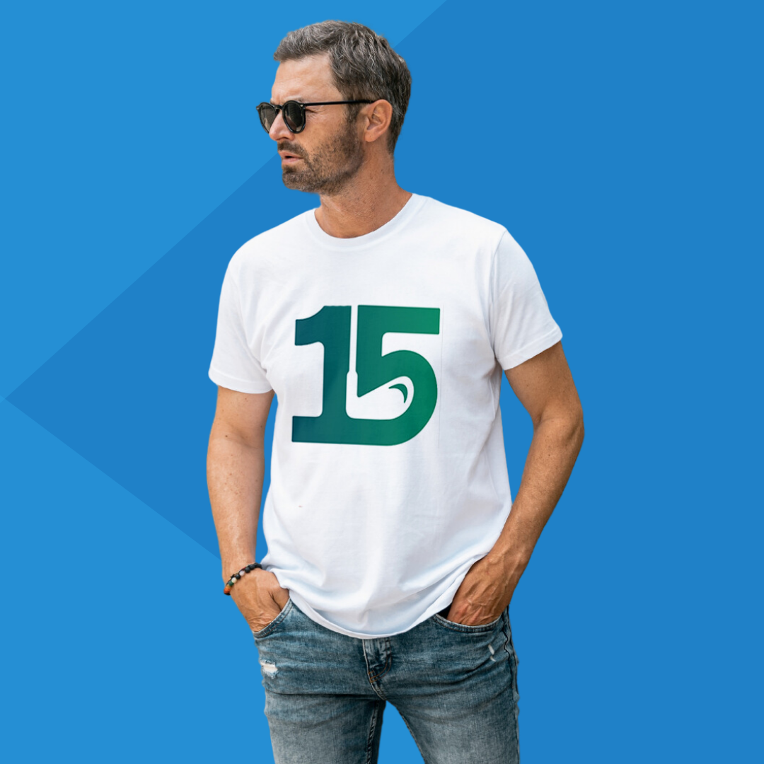 number 15 white printed t-shirt gift