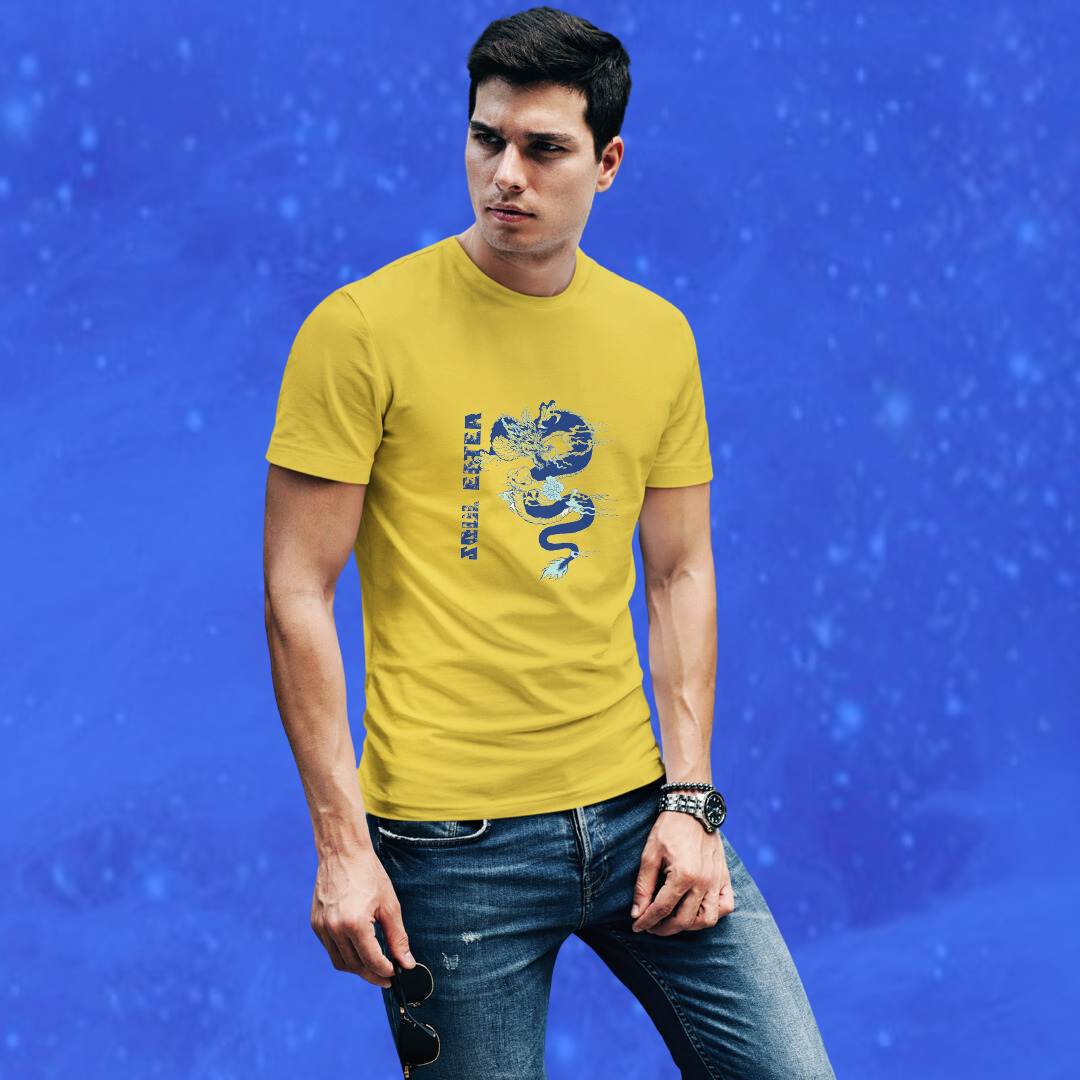 Unleash Your Inner Dragon with the "Soul Eater" Printed Yellow T-shirt for Men!