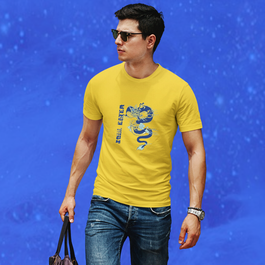 Unleash Your Inner Dragon with the "Soul Eater" Printed Yellow T-shirt for Men!