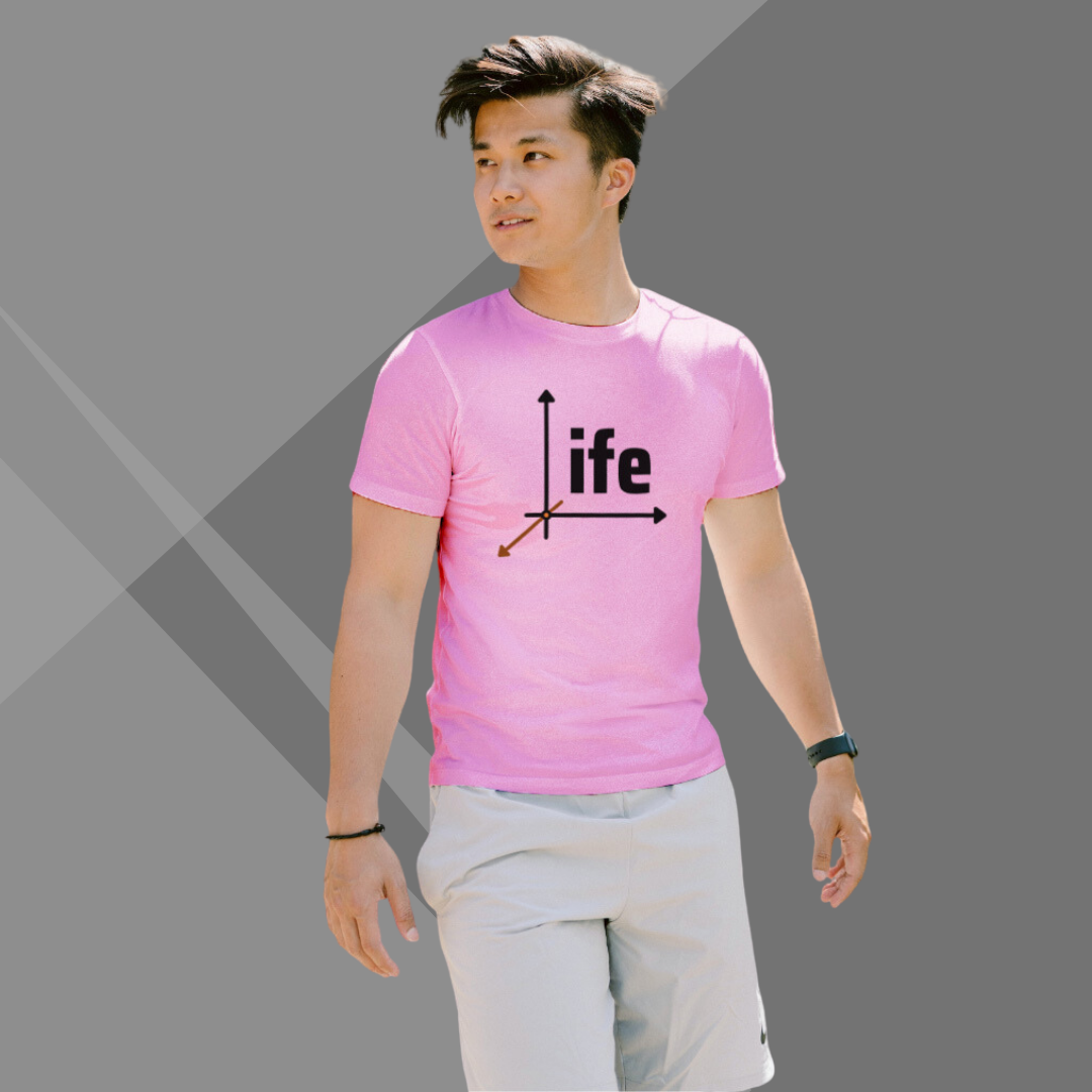 "Celebrate the Journey with the Men's 'Life' Design Printed Pink T-Shirt"