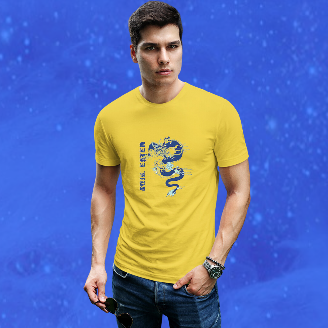 Unleash Your Inner Dragon with the "Soul Eater" Printed Yellow T-shirt for Men!