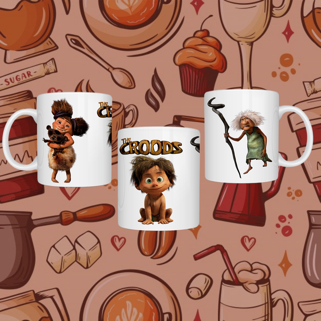 "Croods Cartoon Characters" Printed Ceramic Mug - Relive Prehistoric Fun