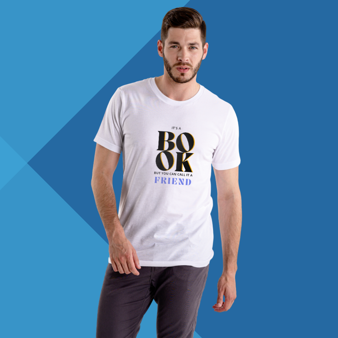 "Celebrate Your Love for Books with Our 'Book Friend' Printed White T-Shirt for Men's"