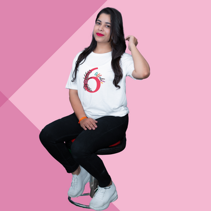 Number 6 white printed t-shirt for women best gift for her