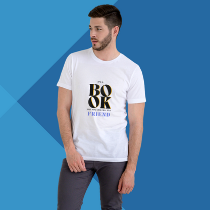 "Celebrate Your Love for Books with Our 'Book Friend' Printed White T-Shirt for Men's"