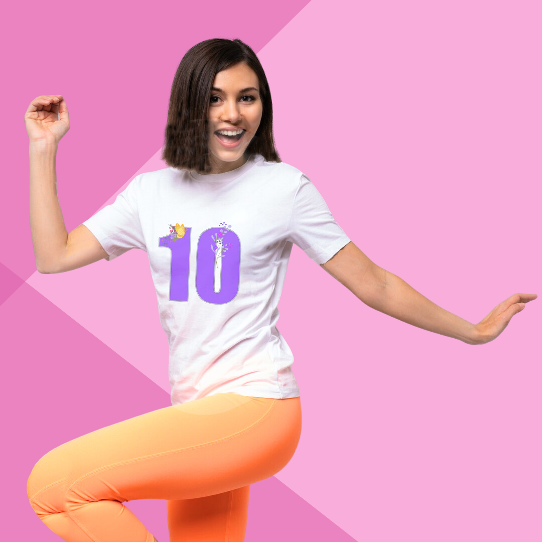 Number 10 white printed t-shirt for women comfortable