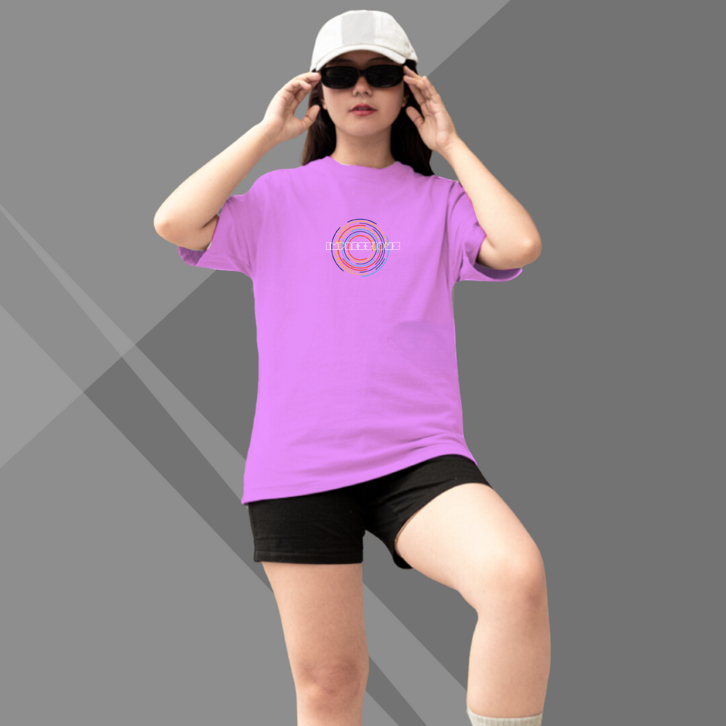 Women's IMPRESSION Printed Oversized Purple Classic T-Shirt - Oversized T-Shirt for Her