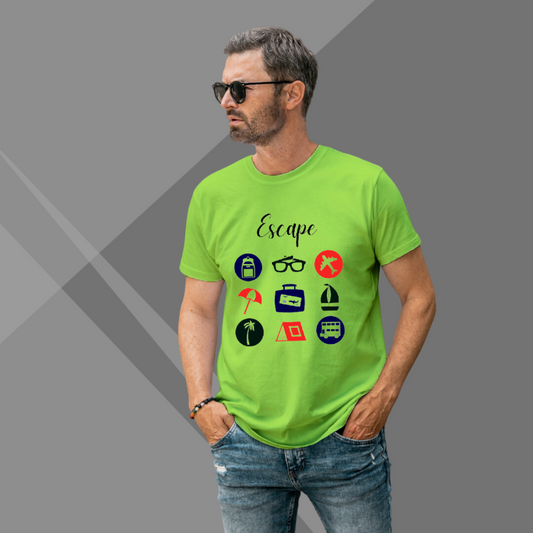 Escape Printed Funky Design Men's Green T-Shirt - Quirky T-Shirt for Men's