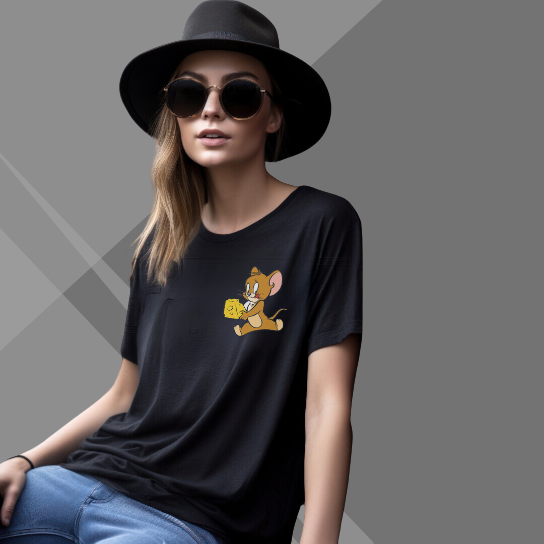 Tom & Jerry Printed Women's Black T-Shirt - T-Shirt for Cartoon Lover's