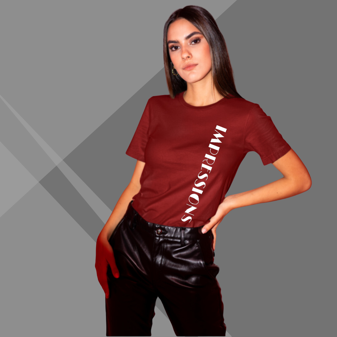 Women's IMPRESSION Printed Maroon Premium T-Shirt - Best Selling Women's Cotton T-Shirt