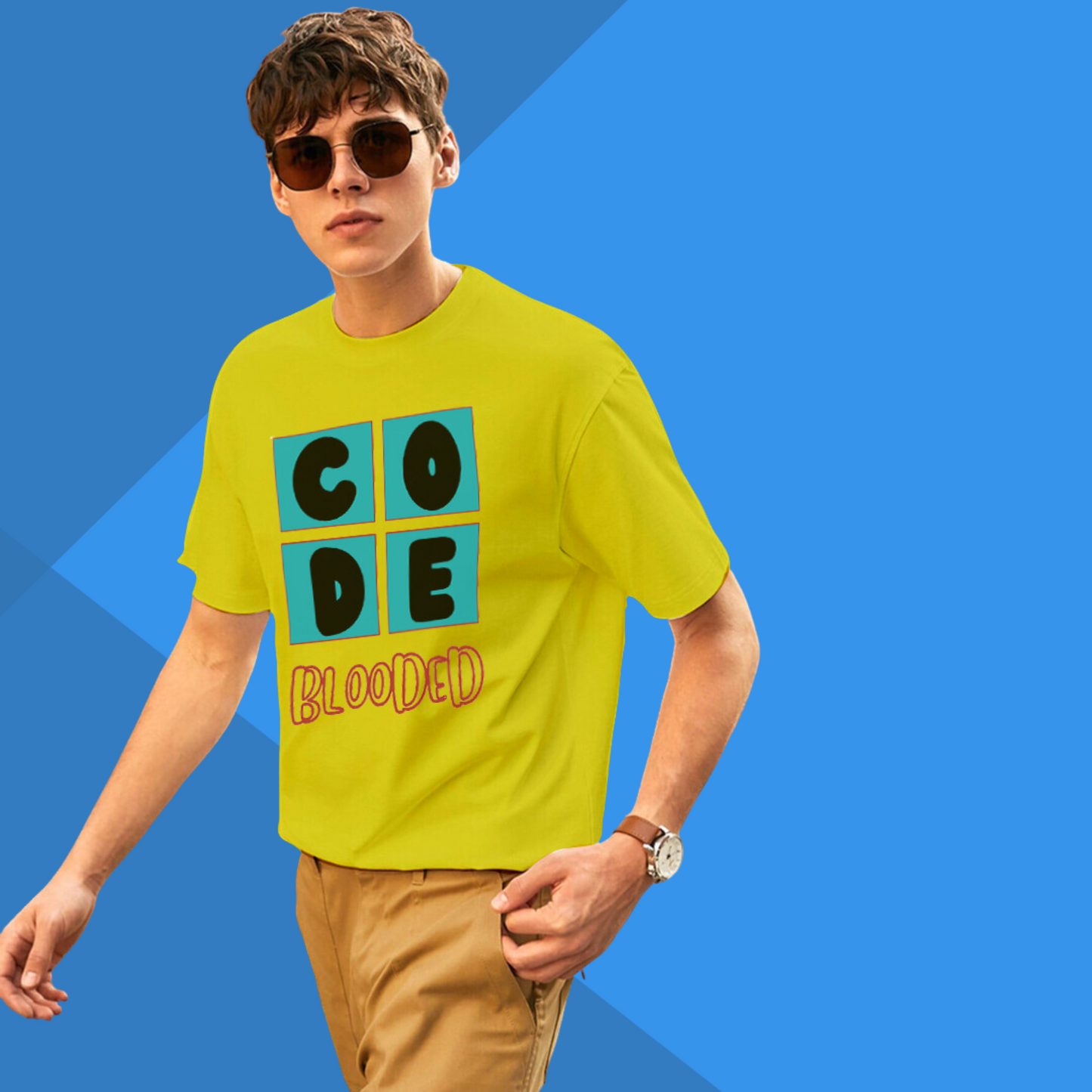 Code Blooded Printed Men's Tech Yellow T-Shirt