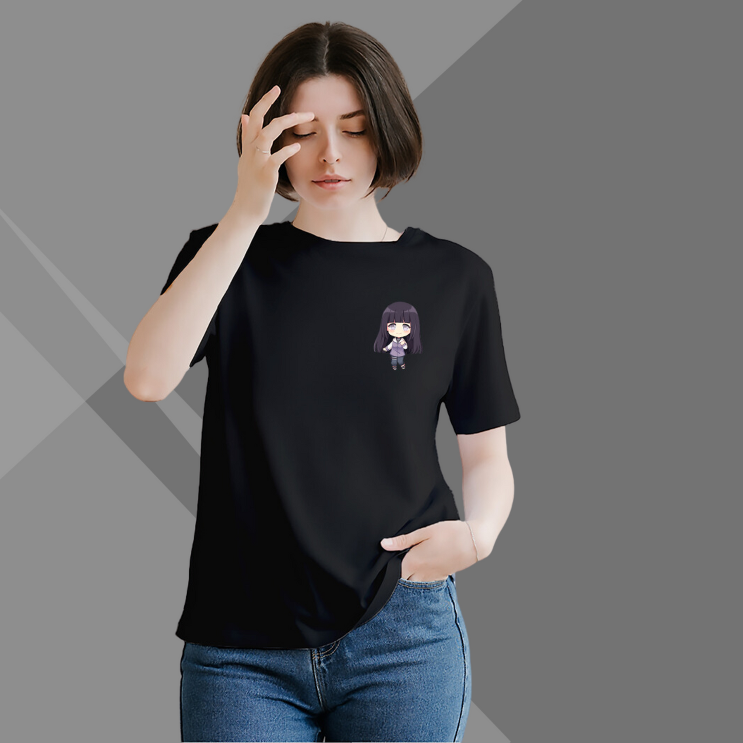 Hinata Hyuga Printed Women's Black T-Shirt - Cute Anime T-Shirt