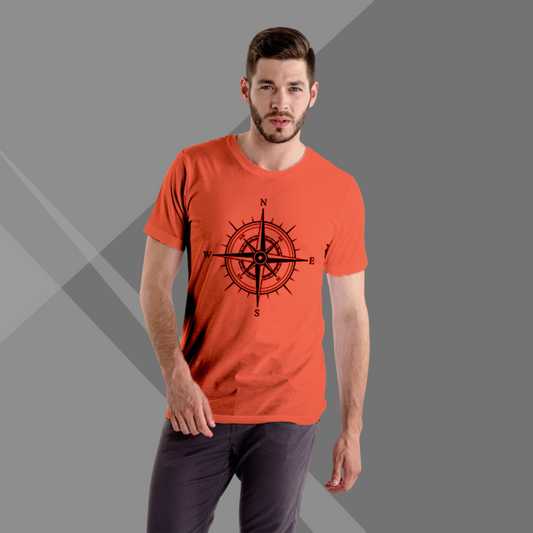 Compass Printed Men's Orange T-Shirt - Be Techy with This T-Shirt