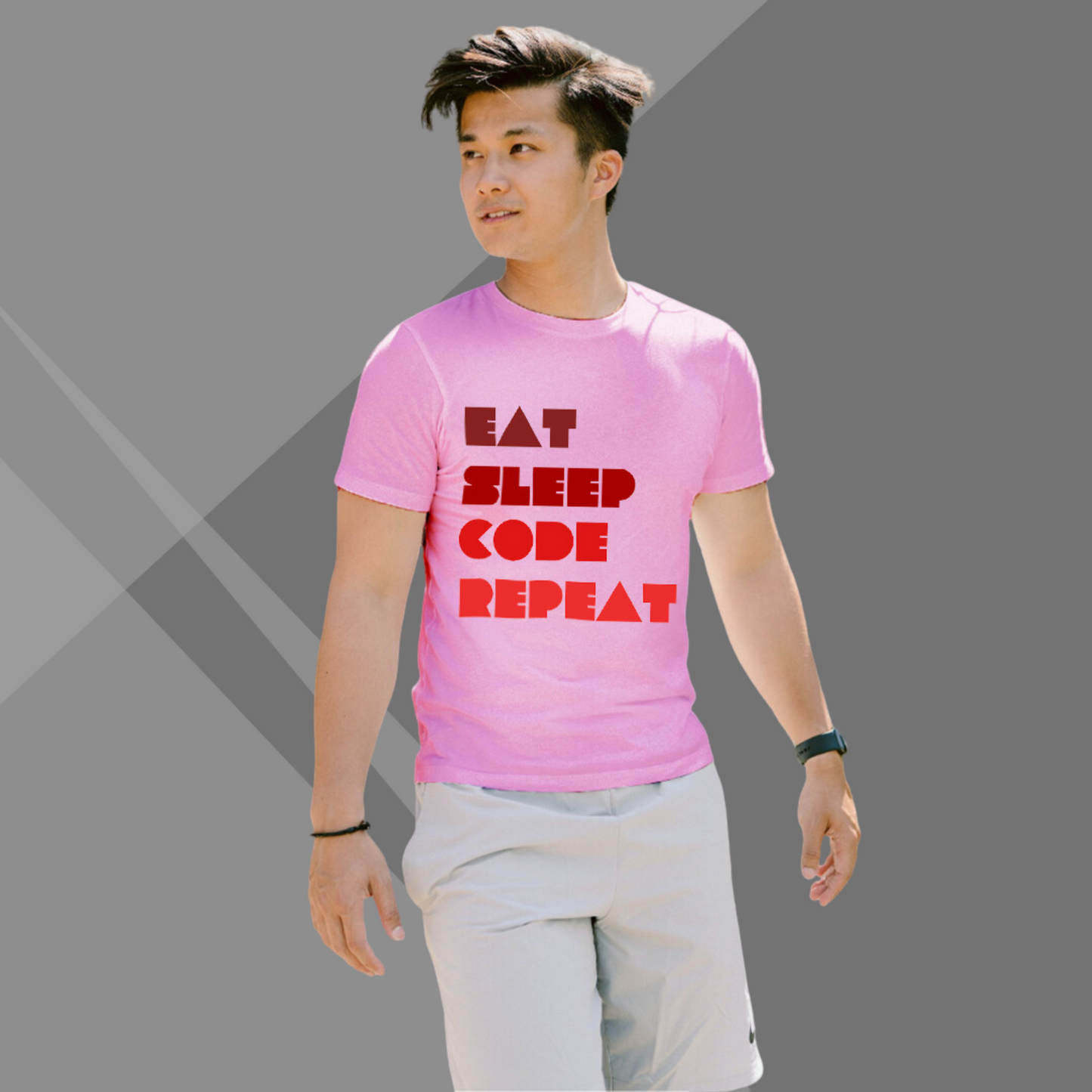 Eat Sleep Code Repeat Printed Men's Pink T-Shirt - Men's Tech T-Shirt