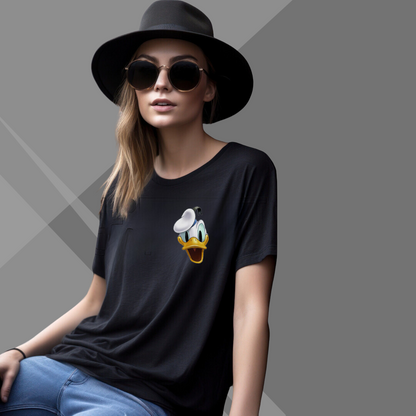 Donald Duck Cute Printed Women's Black T-Shirt - Fantastic Women's Special T-Shirt