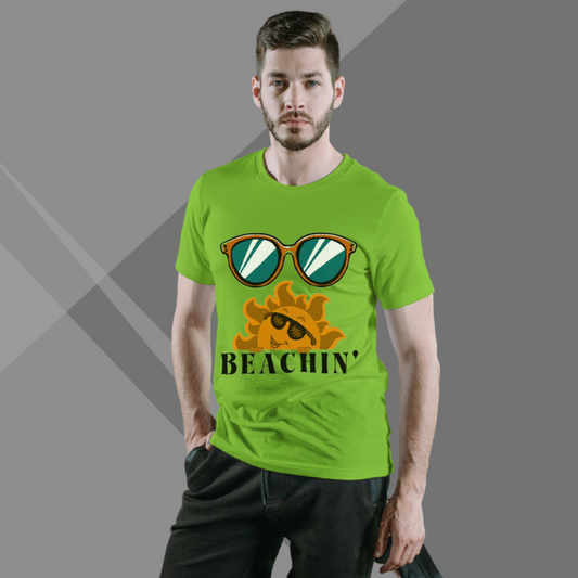 Beachin Sun & Glasses Printed Men's Green T-Shirt - Men's Sunny T-Shirt