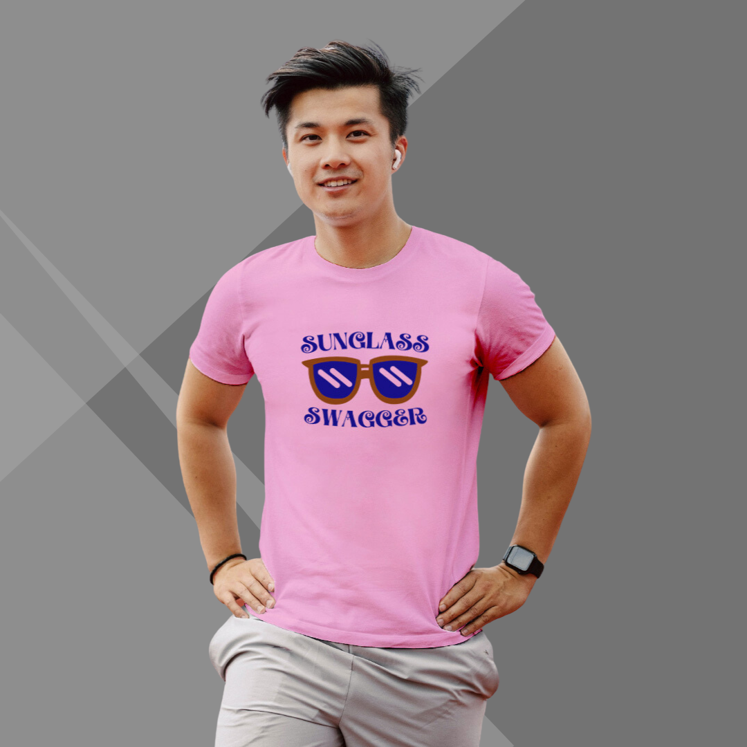 "Rock the 'Sunglass Swagger' with the Men's Printed Pink T-Shirt"