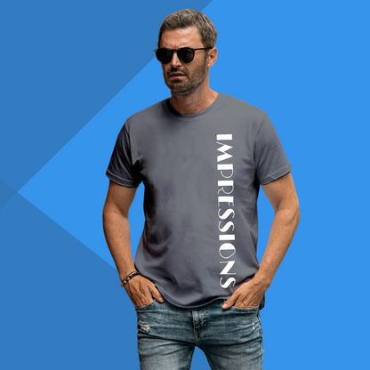 Men's IMPRESSION Printed Grey Premium T-Shirt - Men's Best Selling Cotton T-Shirt