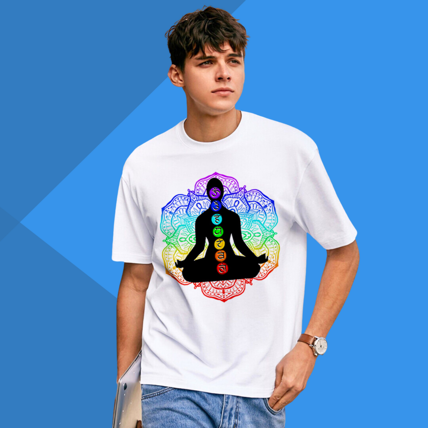 Meditation Chakra Printed Men's White T-Shirt - Inner Chakra Activation T-Shirt