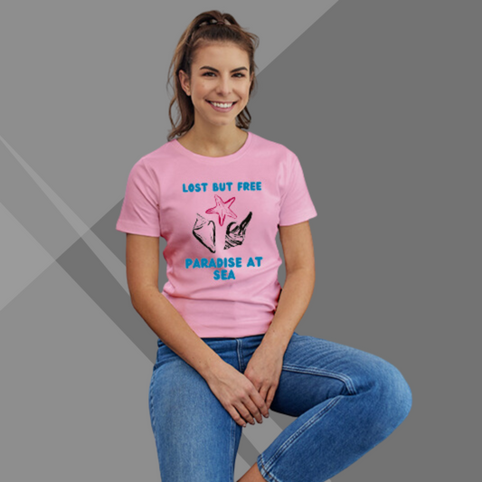 Women's Lost but Free Printed Pink T-Shirt - Funky T-Shirt