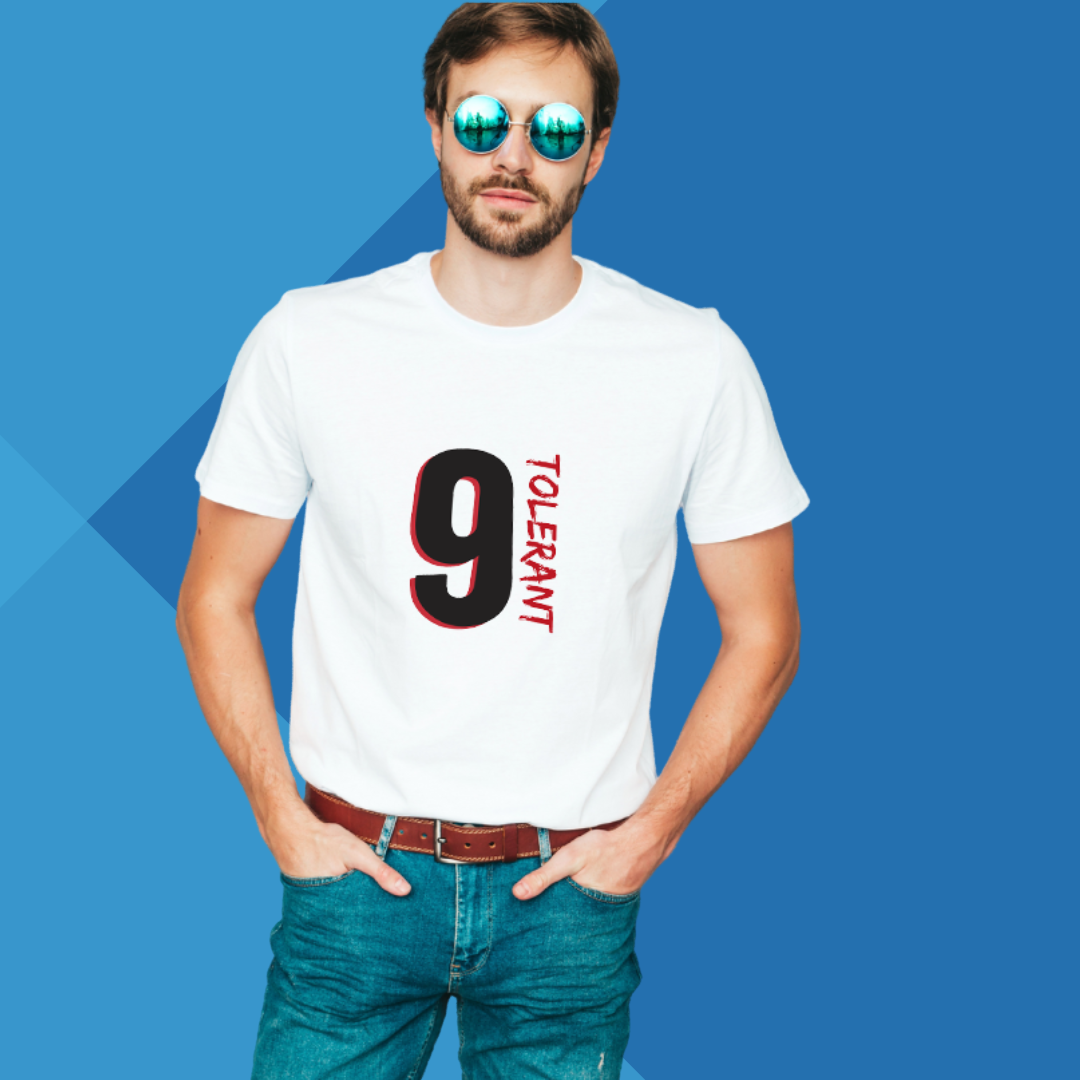 "Promote Tolerance with Our 'Numerical 9' Men's Printed White T-shirt"