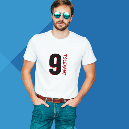 "Promote Tolerance with Our 'Numerical 9' Men's Printed White T-shirt"