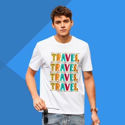 Colorful TRAVEL Printed Men's White Funky T-Shirt