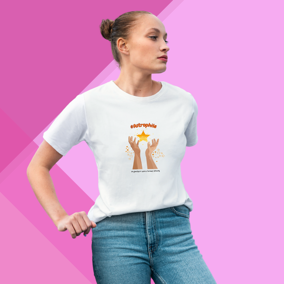 "Celebrate Your Love for the Cosmos with This Women's '#Astrophile' Printed White T-Shirt"