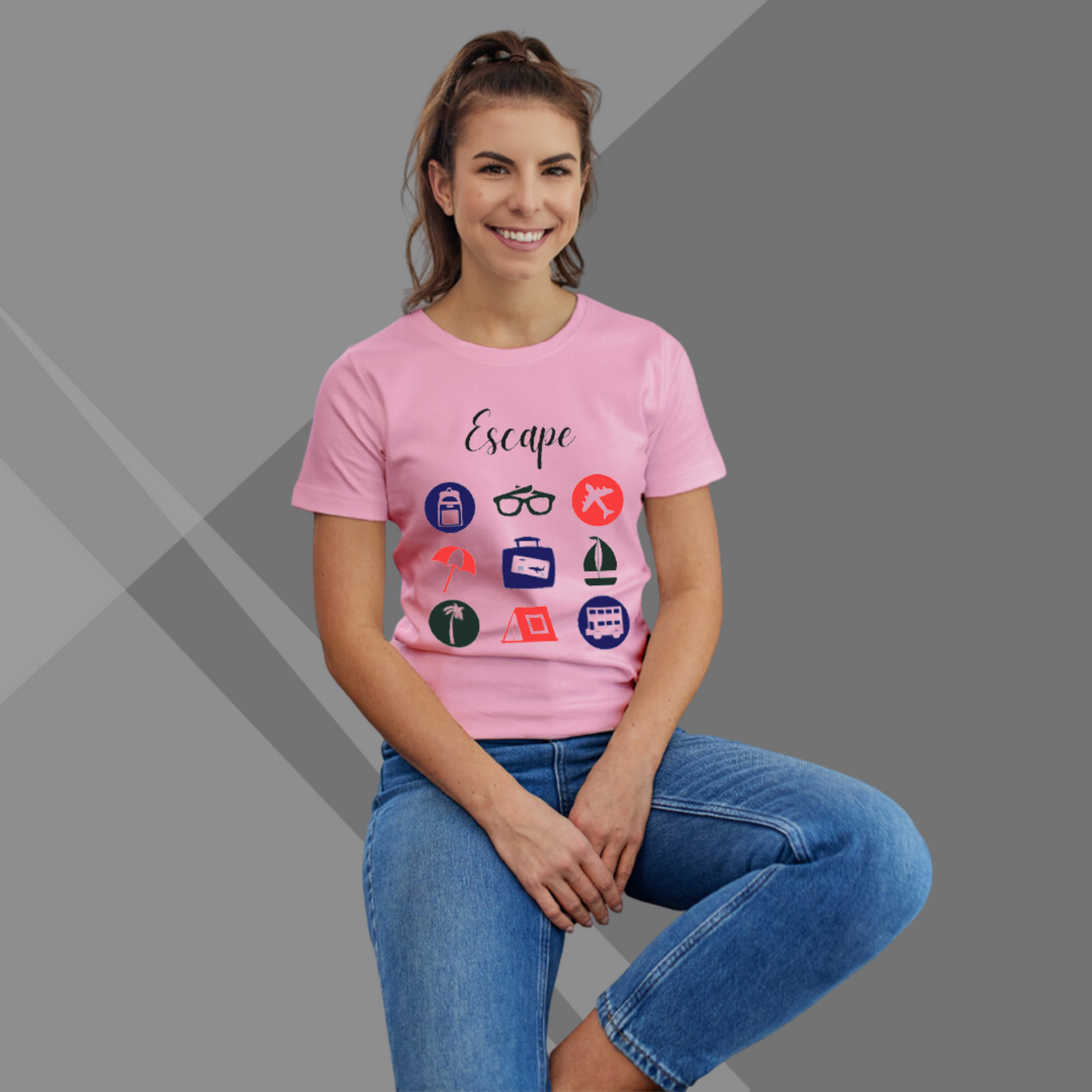 Escape Funky Printed Women's Pink T-Shirt