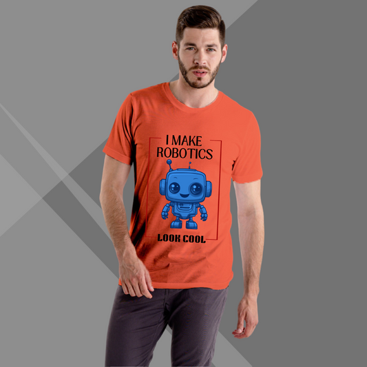 I Make Robotics Look Cool Printed Men's Orange T-Shirt - Robot Printed T-Shirt