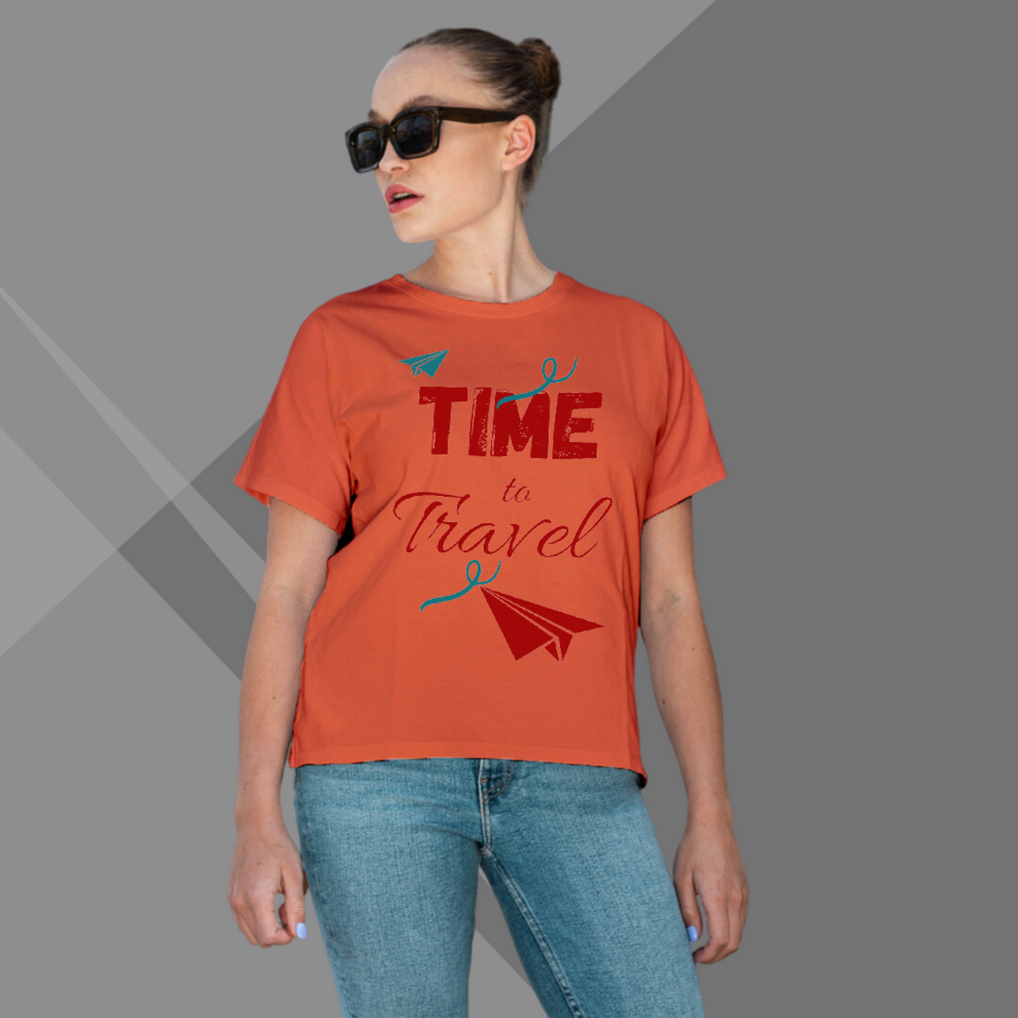 Time to Travel Printed Women's Orange T-Shirt - Travel T-Shirt for Women