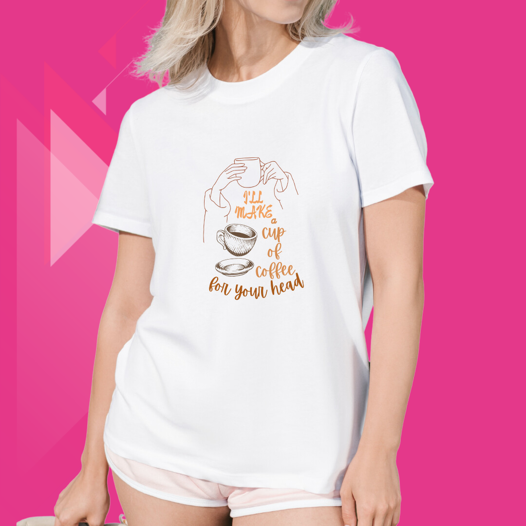 "Caffeine Queen: I'll Make A Coffee For Your Head" Women's Printed White T-Shirt