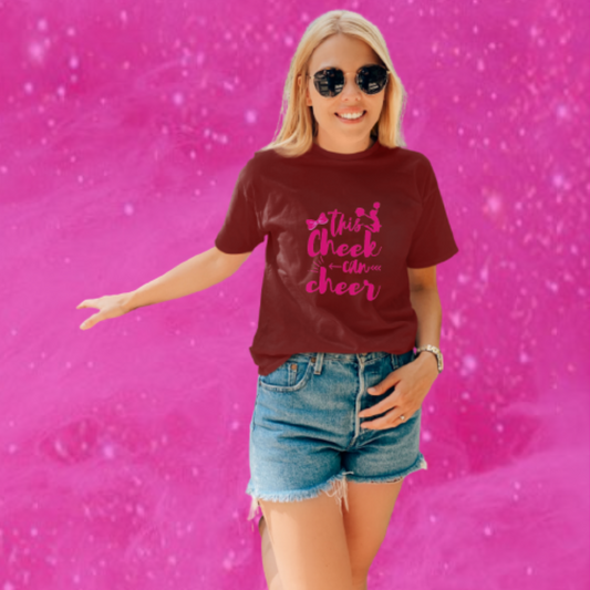 "Spread Cheer with Our Women's 'This Cheek Can Cheer' Printed Maroon T-shirt"