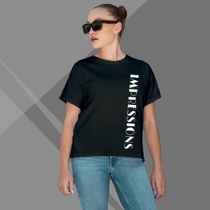 Women's IMPRESSION Printed Black Premium T-Shirt - Best Selling Women's Cotton T-Shirt