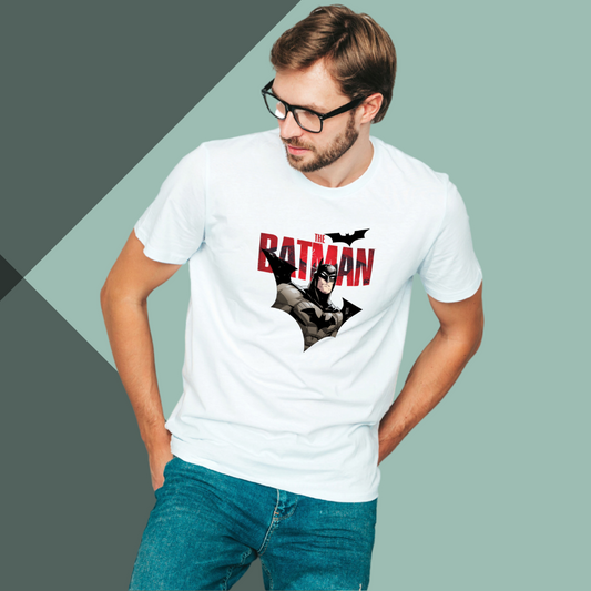 "Unleash Your Inner Superhero with the "Batman" Printed Men's White T-Shirt"