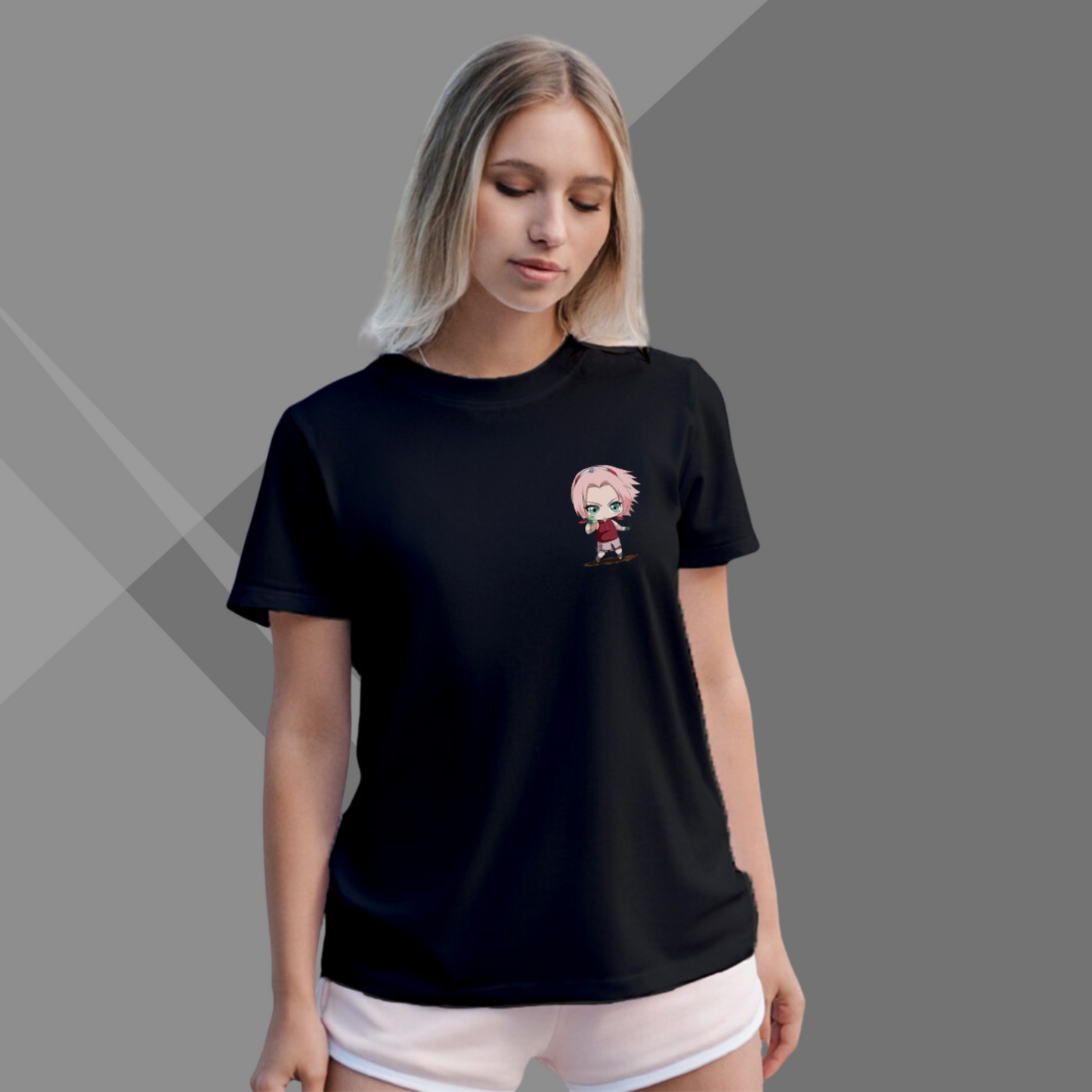 Sakura Printed Women's Black T-Shirt - Perfect for Anime Lover's