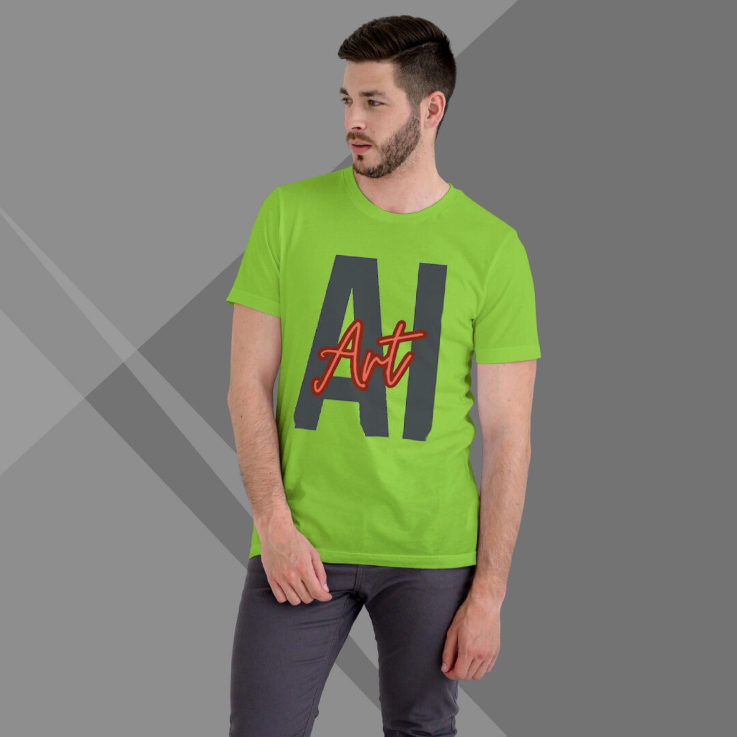 AI Art Printed Men's Green T-Shirt - Tech T-Shirt for Men's