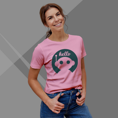 Robot Printed Pink T-Shirt for Women