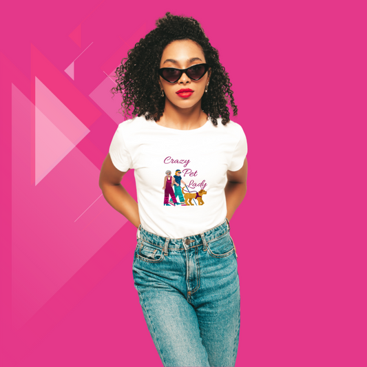 "Embrace Your Inner Crazy Pet Lady with our Women's 'Crazy Pet Lady' Printed White T-Shirt