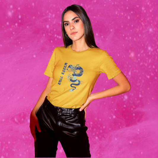 "Unleash Your Dark Side with 'Soul Eater' Printed Women's Yellow T-shirt!"