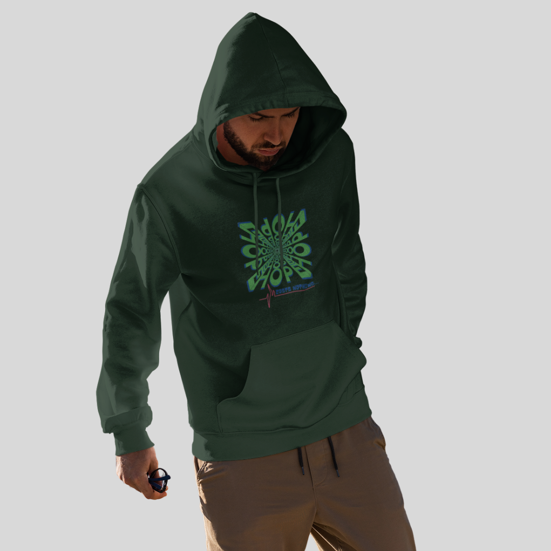 "Spread Hope and Positivity with Our Men's 'Hope Costs Nothing' Printed Green Hoodie"